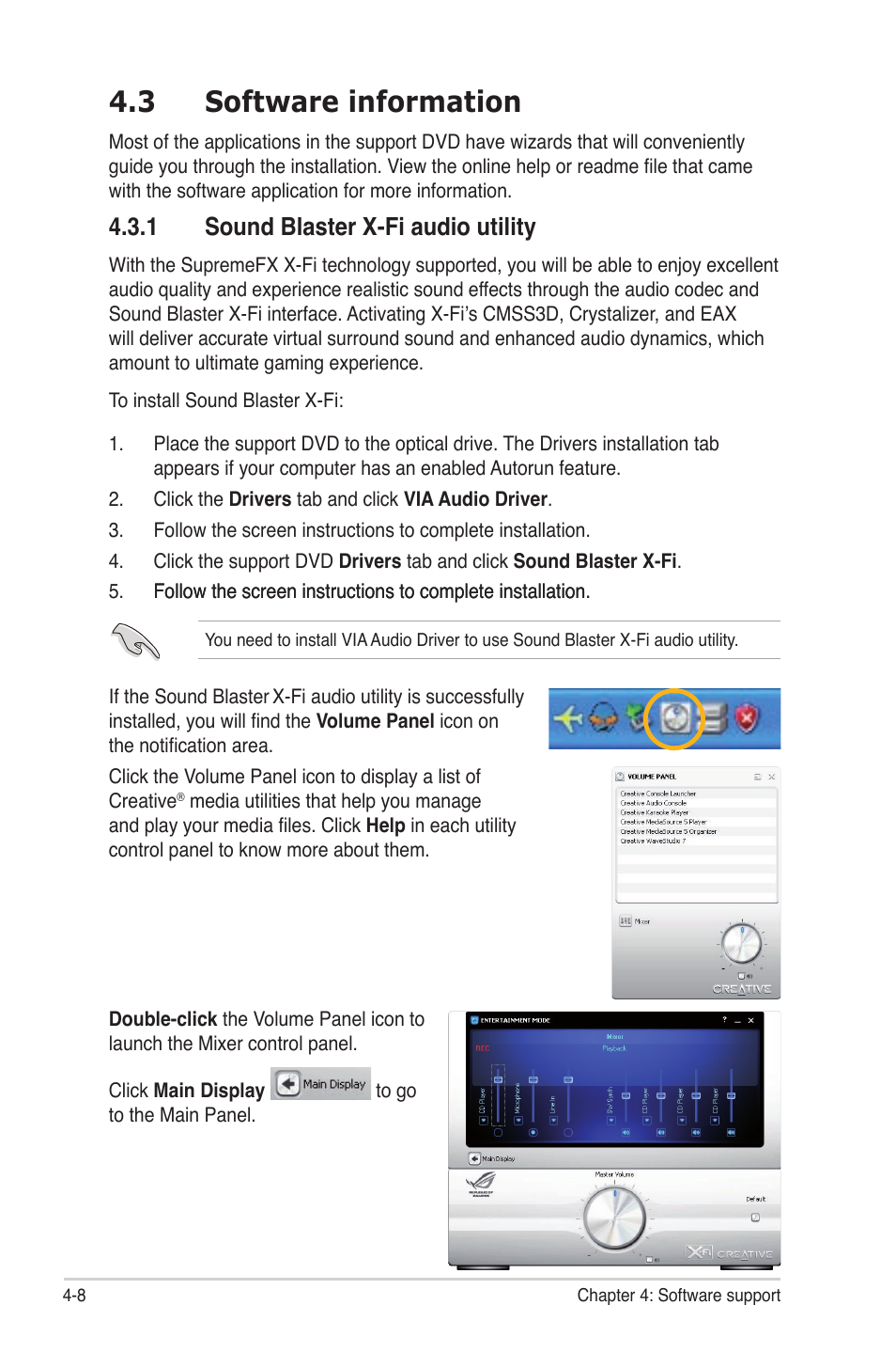 3 software information, 1 sound blaster x-fi audio utility, Software information -8 4.3.1 | Sound blaster x-fi audio utility -8 | Asus Maximus III Gene User Manual | Page 128 / 170