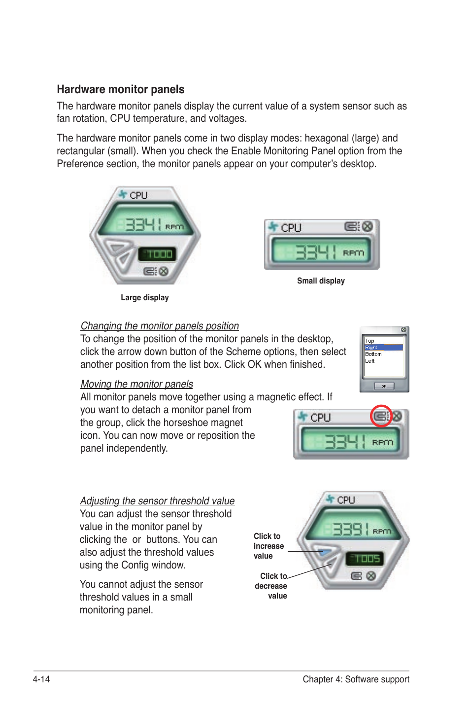 Hardware monitor panels | Asus Maximus III Gene User Manual | Page 134 / 170