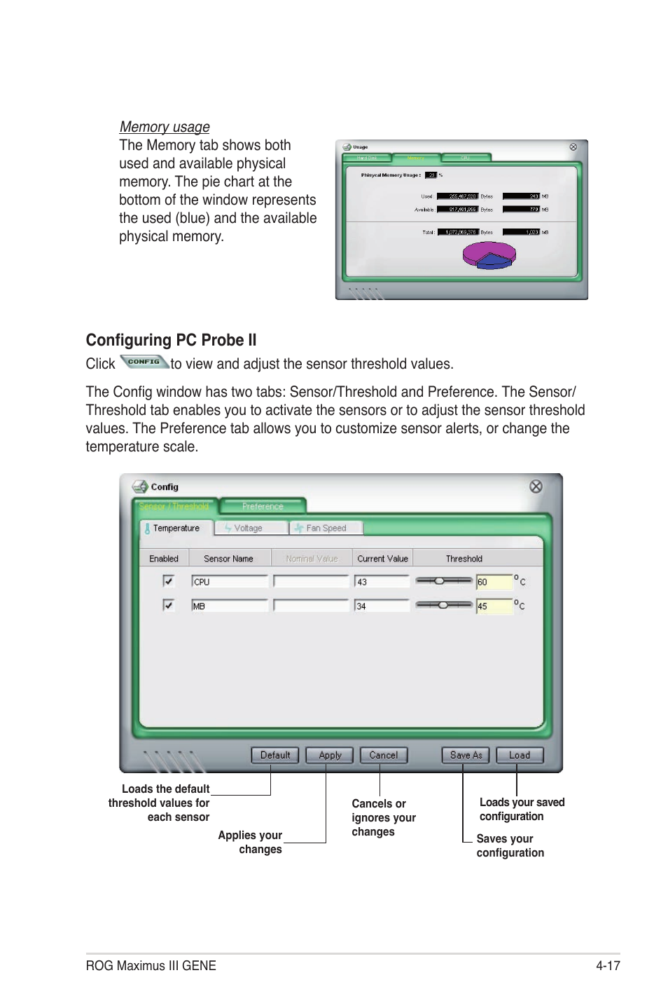 Configuring pc probe ii | Asus Maximus III Gene User Manual | Page 137 / 170