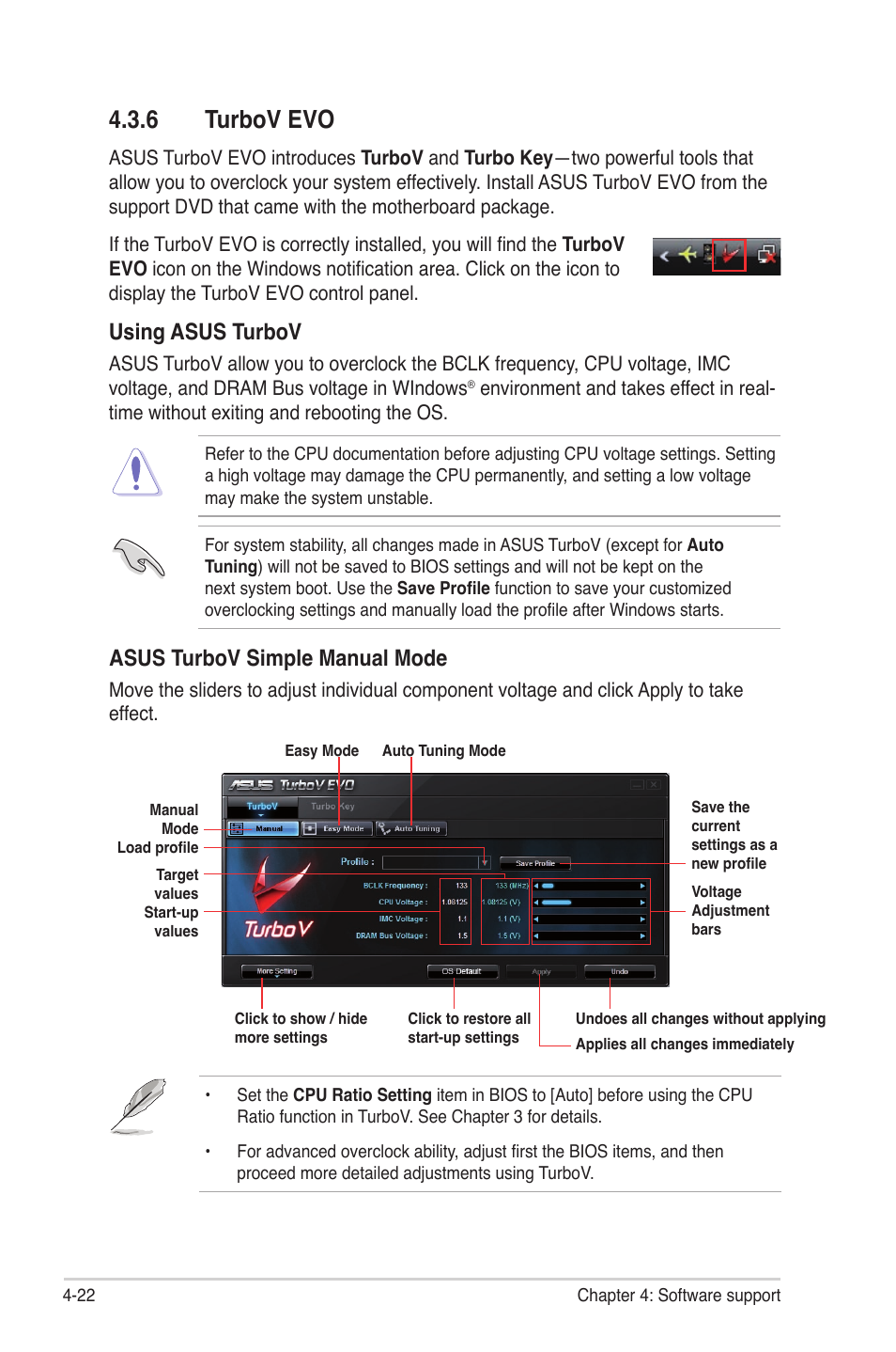 6 turbov evo, Turbov evo -22, Using asus turbov | Asus turbov simple manual mode | Asus Maximus III Gene User Manual | Page 142 / 170