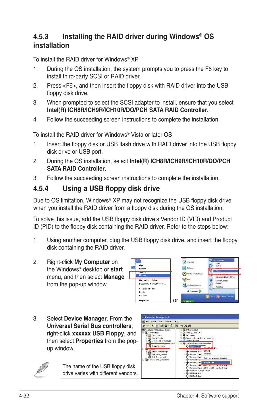 4 using a usb floppy disk drive, Installing the raid driver during, Windows | Os installation -32, Using a usb floppy disk drive -32, 3 installing the raid driver during windows, Os installation | Asus Maximus III Gene User Manual | Page 152 / 170