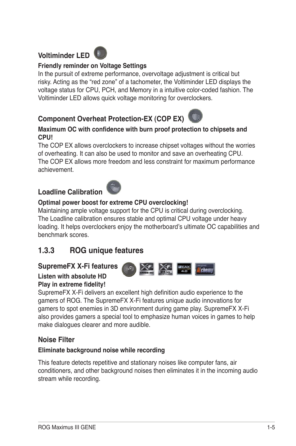 3 rog unique features, Rog unique features -5 | Asus Maximus III Gene User Manual | Page 21 / 170