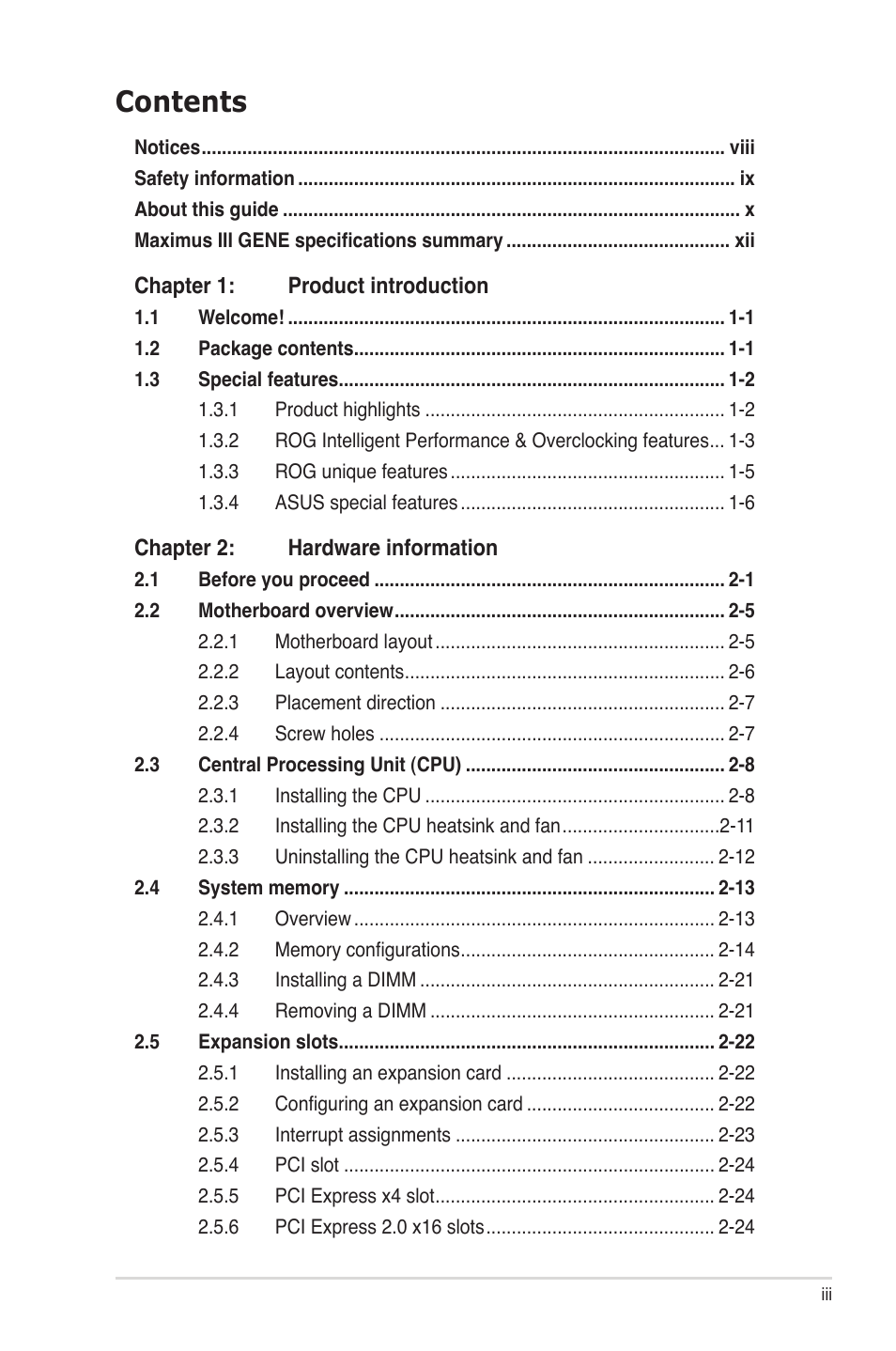 Asus Maximus III Gene User Manual | Page 3 / 170