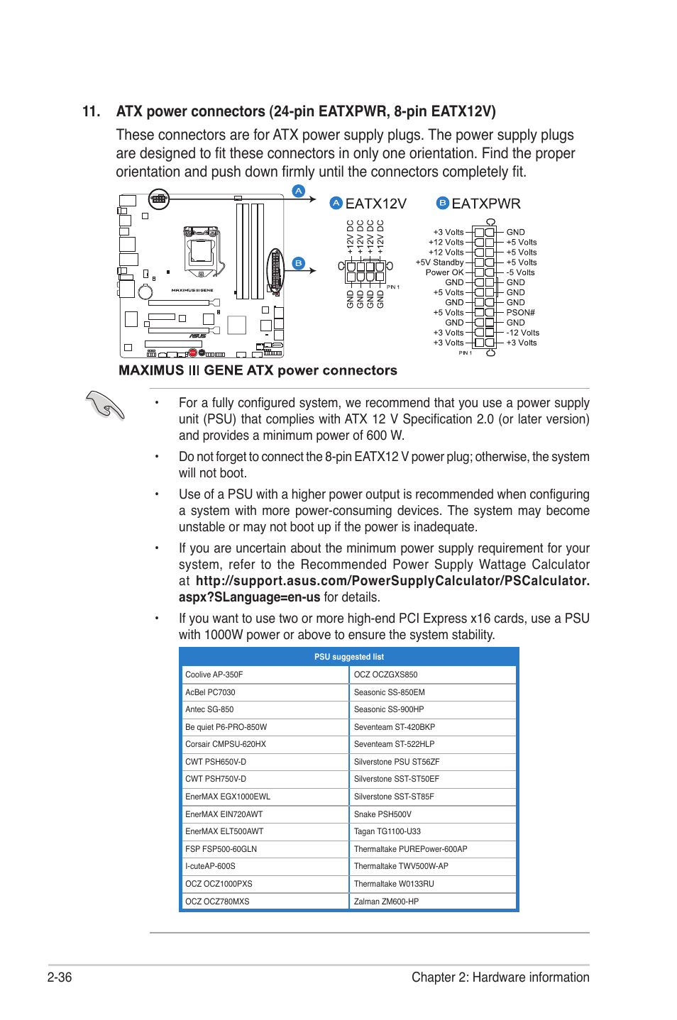 36 chapter 2: hardware information | Asus Maximus III Gene User Manual | Page 62 / 170