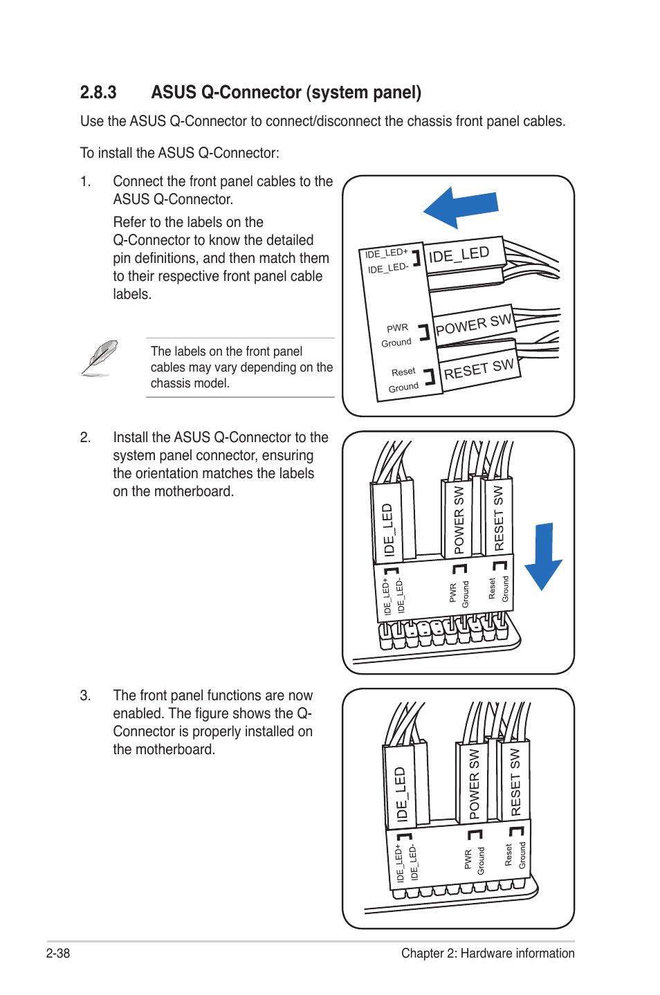 3 asus q-connector (system panel), Asus q-connector (system panel) -38 | Asus Maximus III Gene User Manual | Page 64 / 170