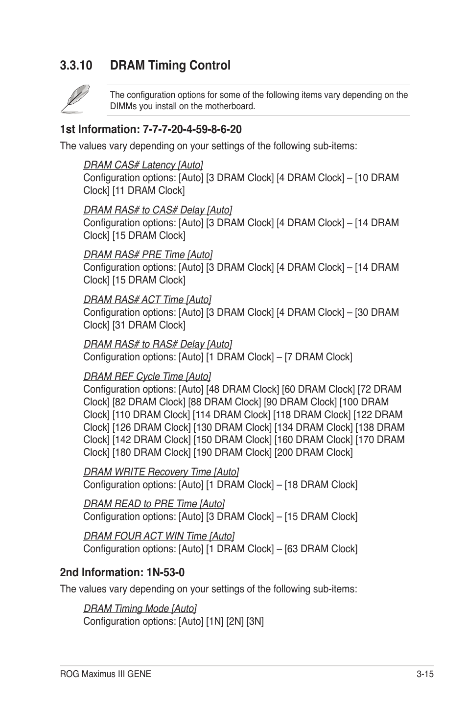 10 dram timing control, 10 dram timing control -15 | Asus Maximus III Gene User Manual | Page 85 / 170