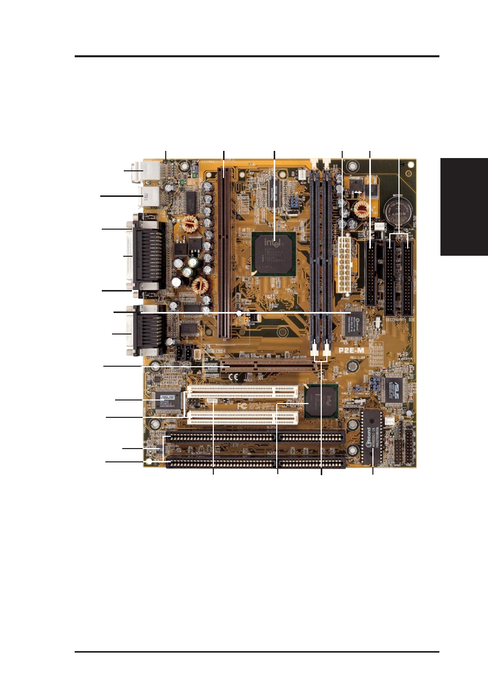 Ii. features, Parts of the asus p2e-m motherboard, Asus p2e-m user’s manual 11 | Ii. fea tures motherboard parts | Asus P2E-M User Manual | Page 11 / 64