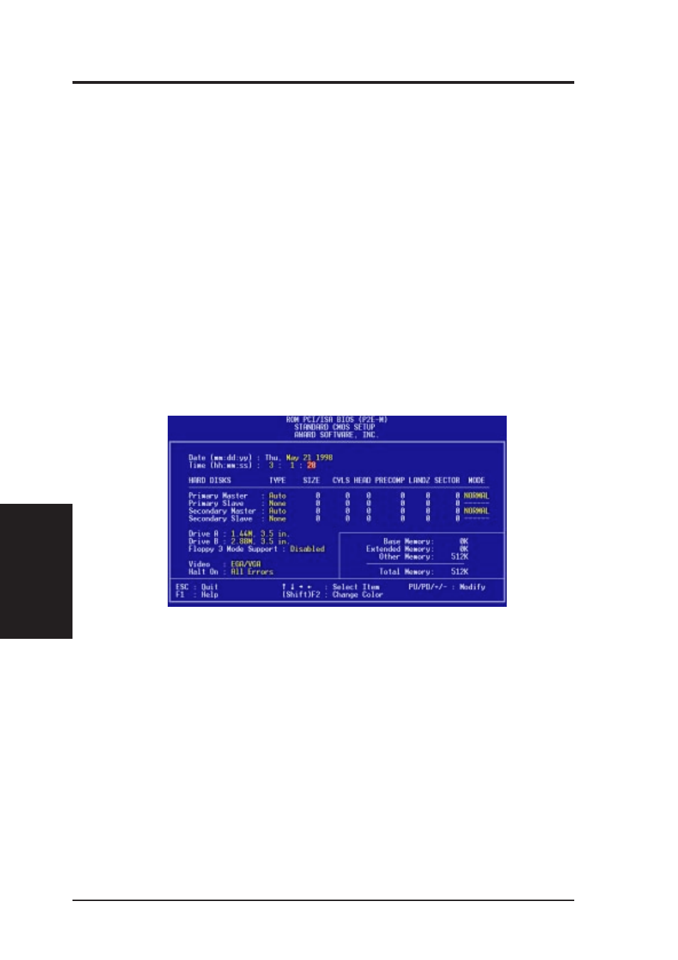 Iv. bios software, Standard cmos setup | Asus P2E-M User Manual | Page 40 / 64