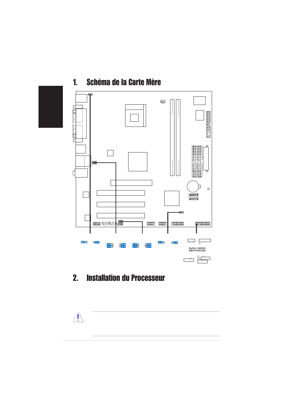 Installation du processeur, Schéma de la carte mère, Français | Carte mère asus p4s8x-mx, Pci1, Pci2 pci3, P4s8x-mx, Super i/o | Asus P4S8X-MX User Manual | Page 2 / 20