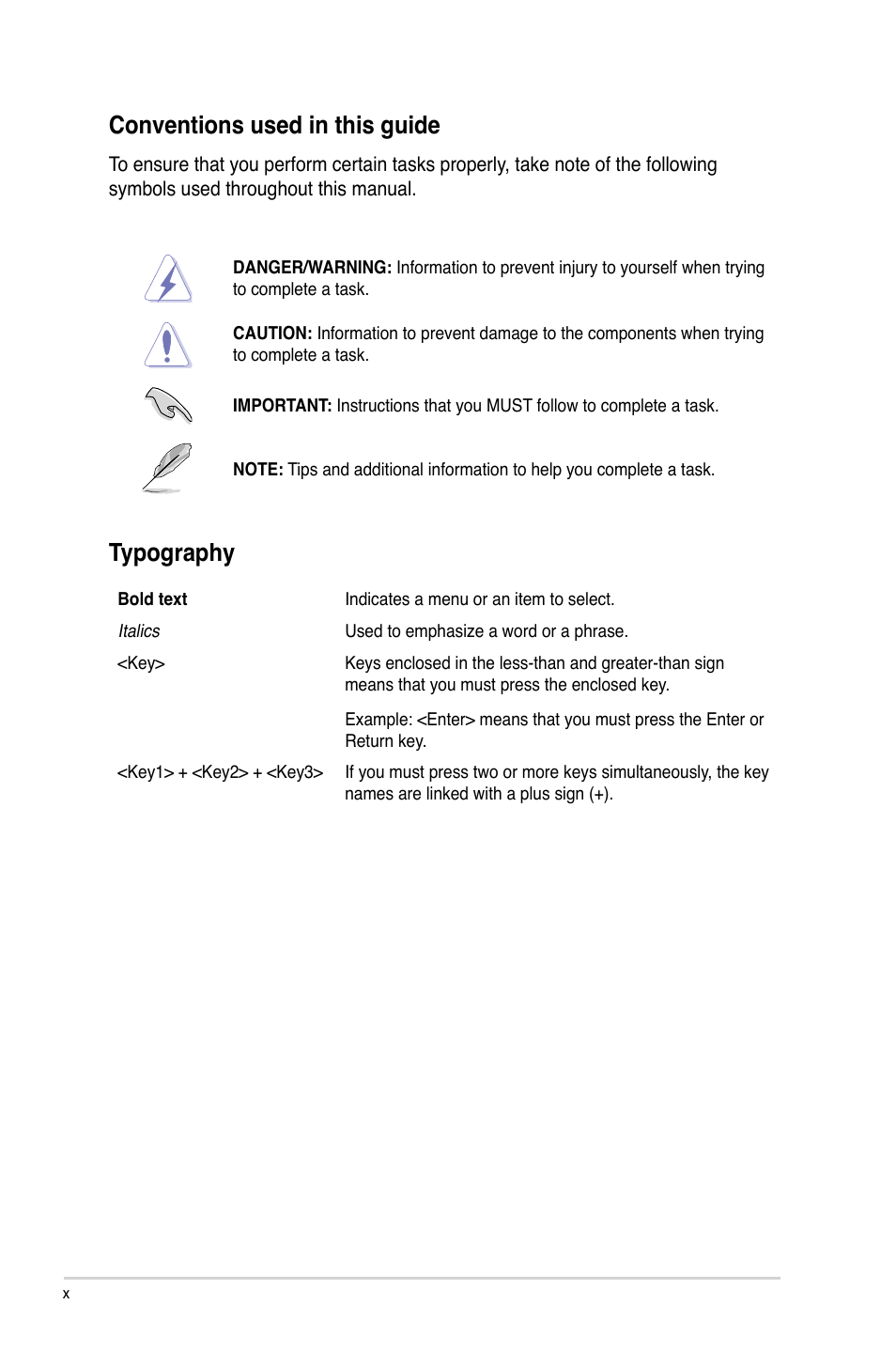 Conventions used in this guide, Typography | Asus TS700-X7/PS4 User Manual | Page 10 / 200