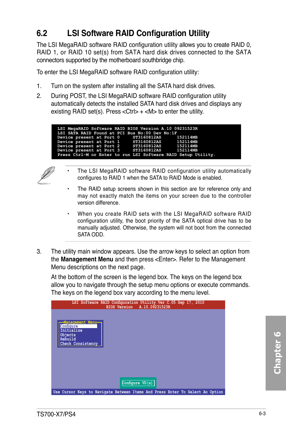 Chapter 6, 2 lsi software raid configuration utility | Asus TS700-X7/PS4 User Manual | Page 125 / 200