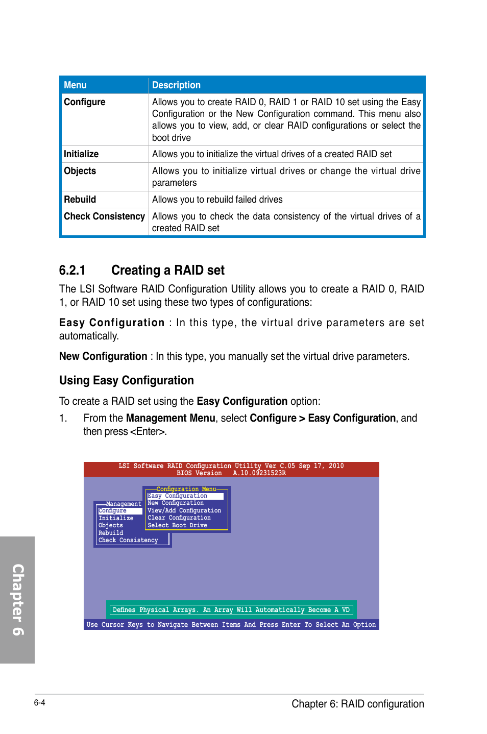 Chapter 6, 1 creating a raid set, Using easy configuration | Asus TS700-X7/PS4 User Manual | Page 126 / 200