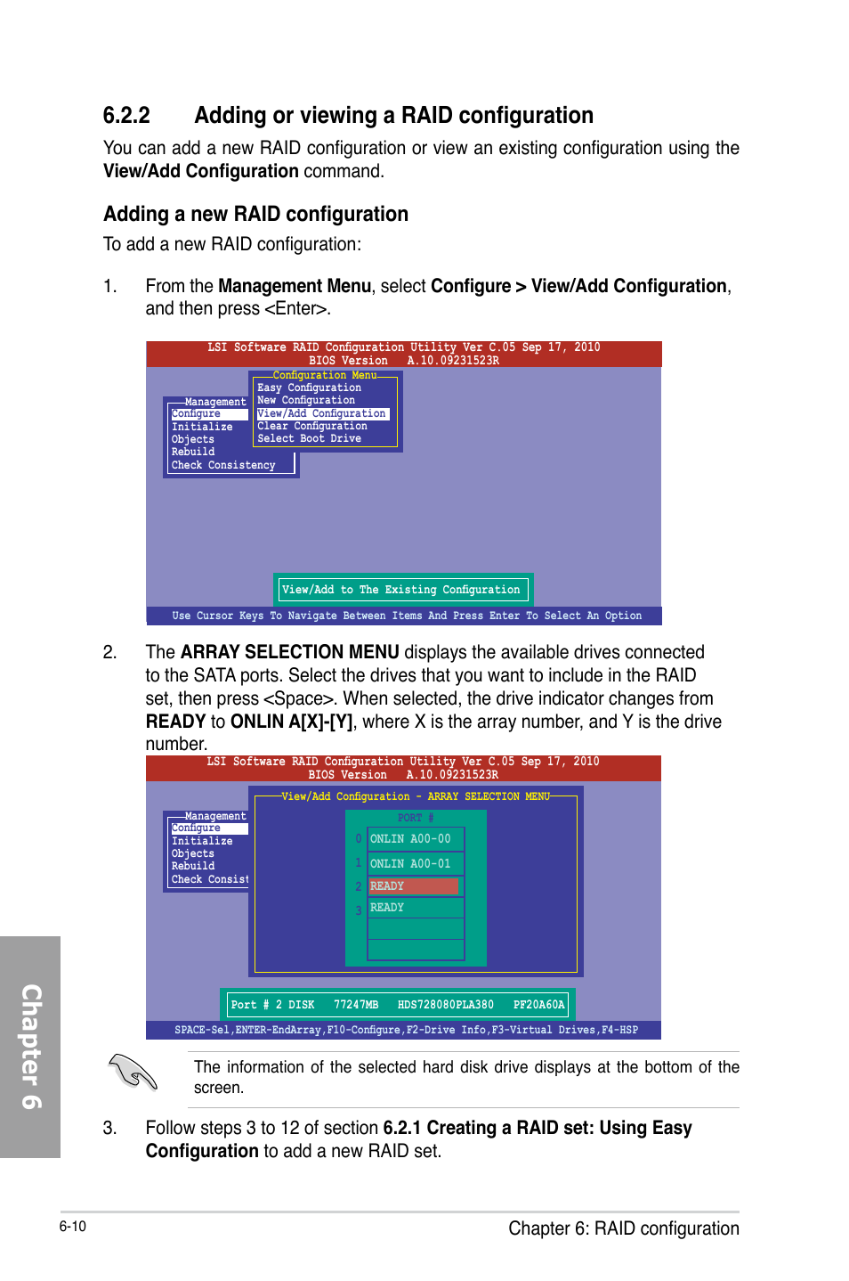 Chapter 6, 2 adding or viewing a raid configuration, Adding a new raid configuration | Chapter 6: raid configuration | Asus TS700-X7/PS4 User Manual | Page 132 / 200