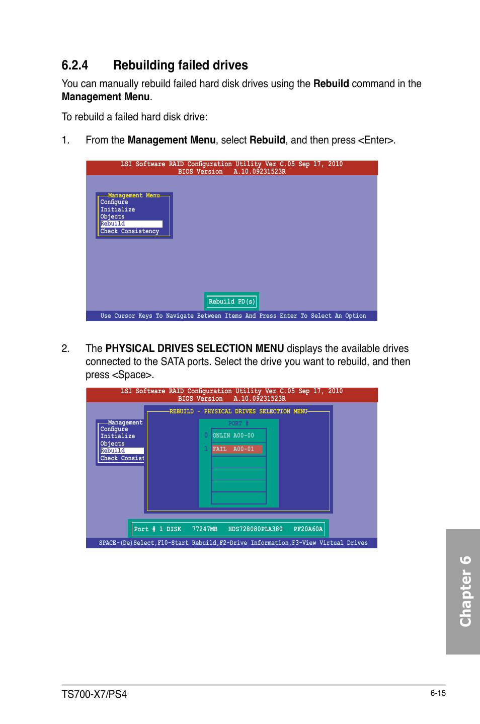 Chapter 6, 4 rebuilding failed drives | Asus TS700-X7/PS4 User Manual | Page 137 / 200