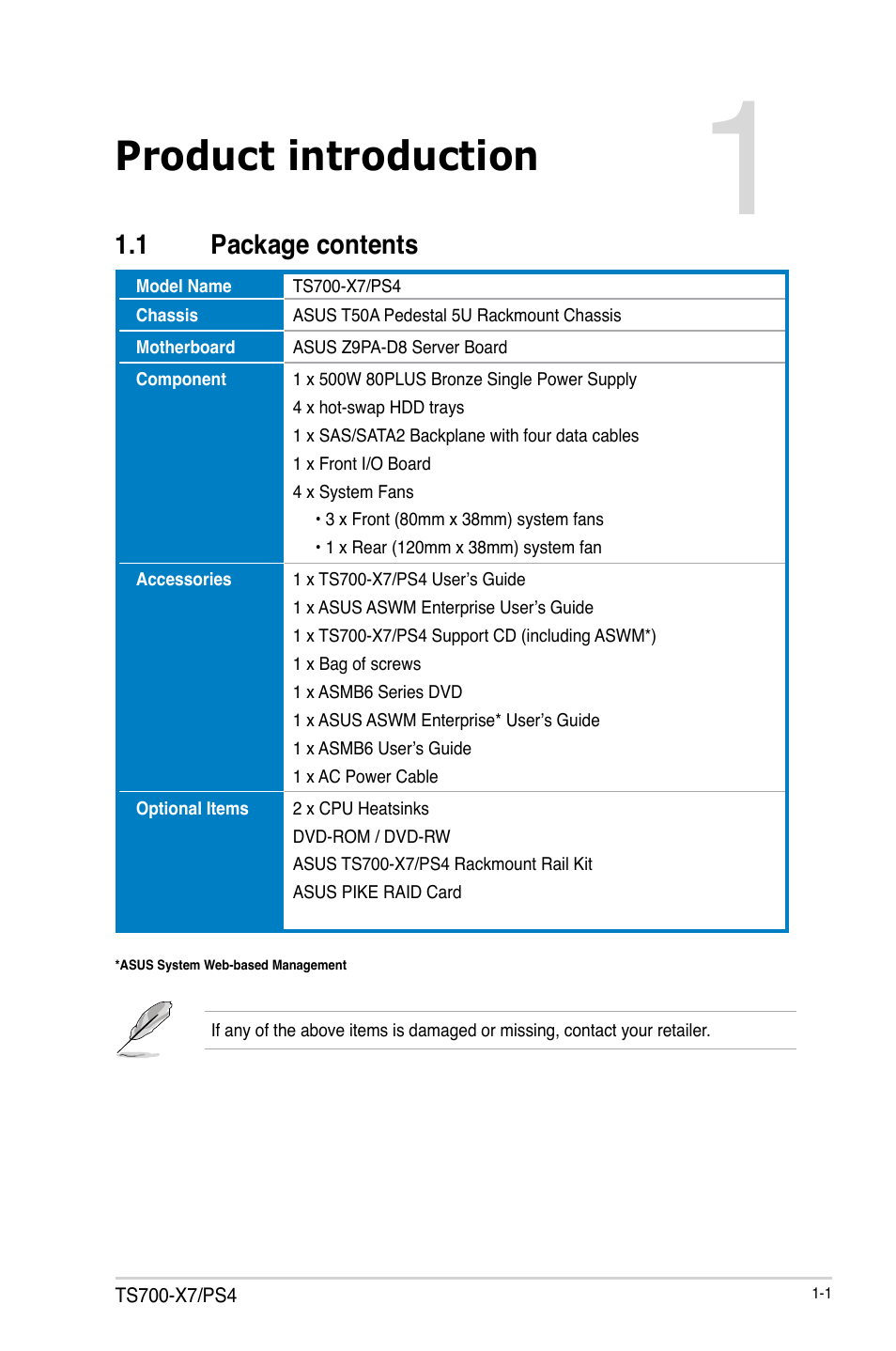 Product introduction | Asus TS700-X7/PS4 User Manual | Page 15 / 200