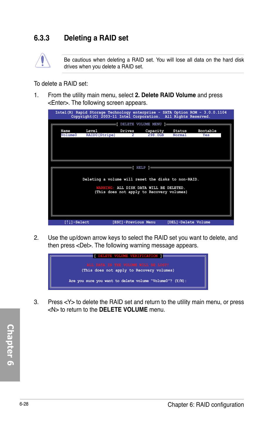 Chapter 6, 3 deleting a raid set, Chapter 6: raid configuration | Asus TS700-X7/PS4 User Manual | Page 150 / 200