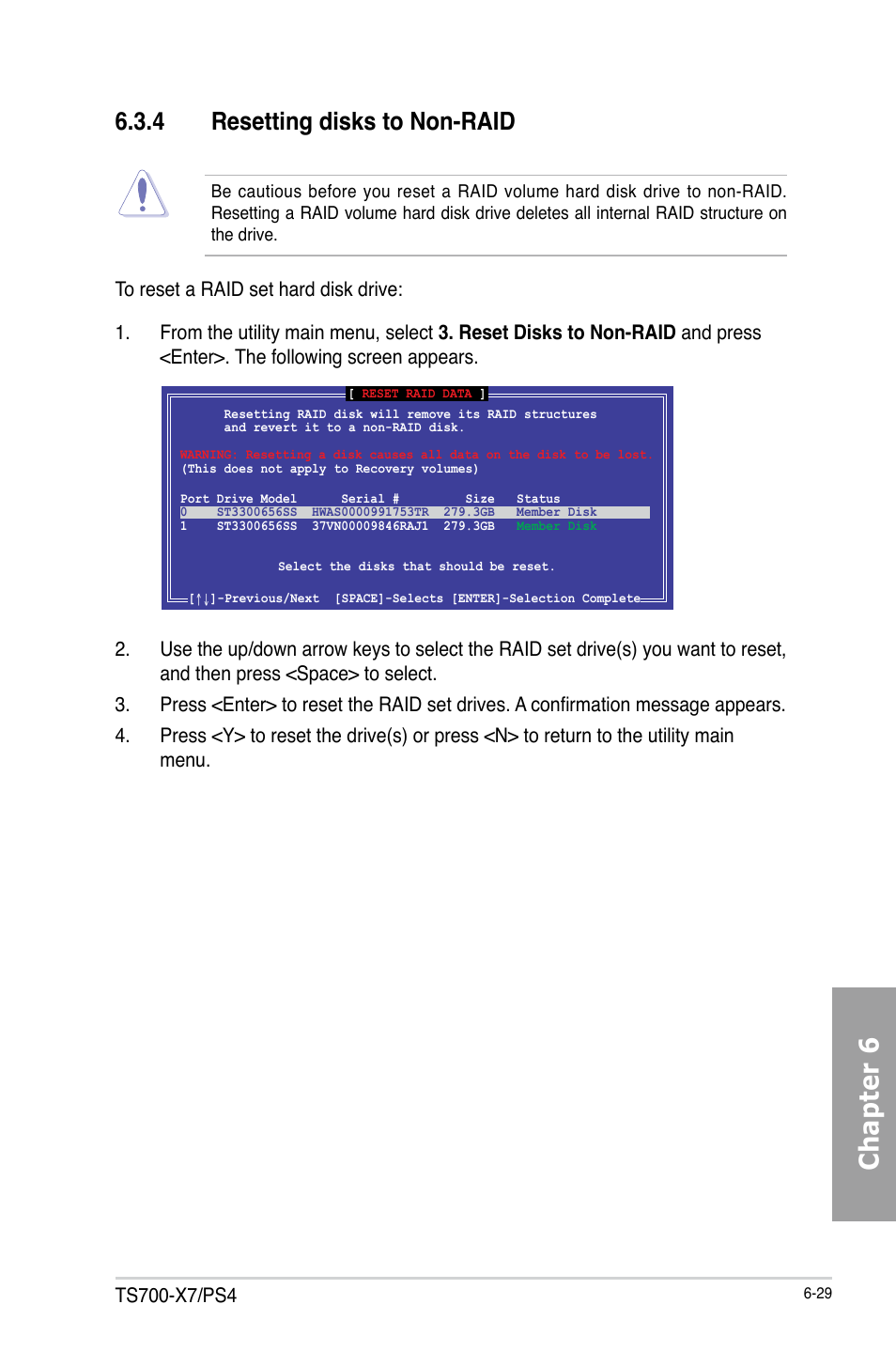 Chapter 6, 4 resetting disks to non-raid | Asus TS700-X7/PS4 User Manual | Page 151 / 200