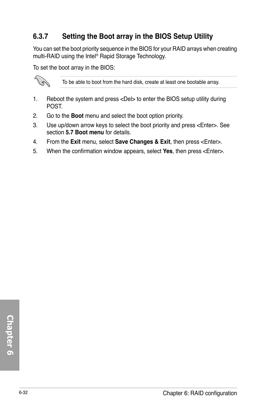 Chapter 6, 7 setting the boot array in the bios setup utility | Asus TS700-X7/PS4 User Manual | Page 154 / 200