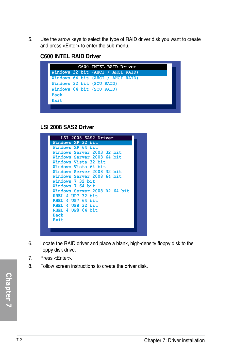Chapter 7, C600 intel raid driver | Asus TS700-X7/PS4 User Manual | Page 162 / 200