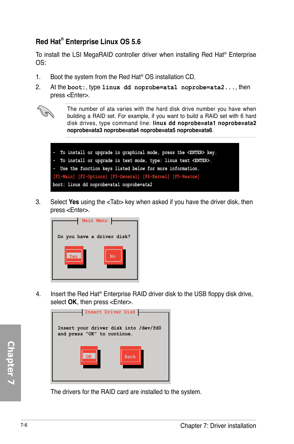 Chapter 7, Red hat, Enterprise linux os 5.6 | Asus TS700-X7/PS4 User Manual | Page 166 / 200