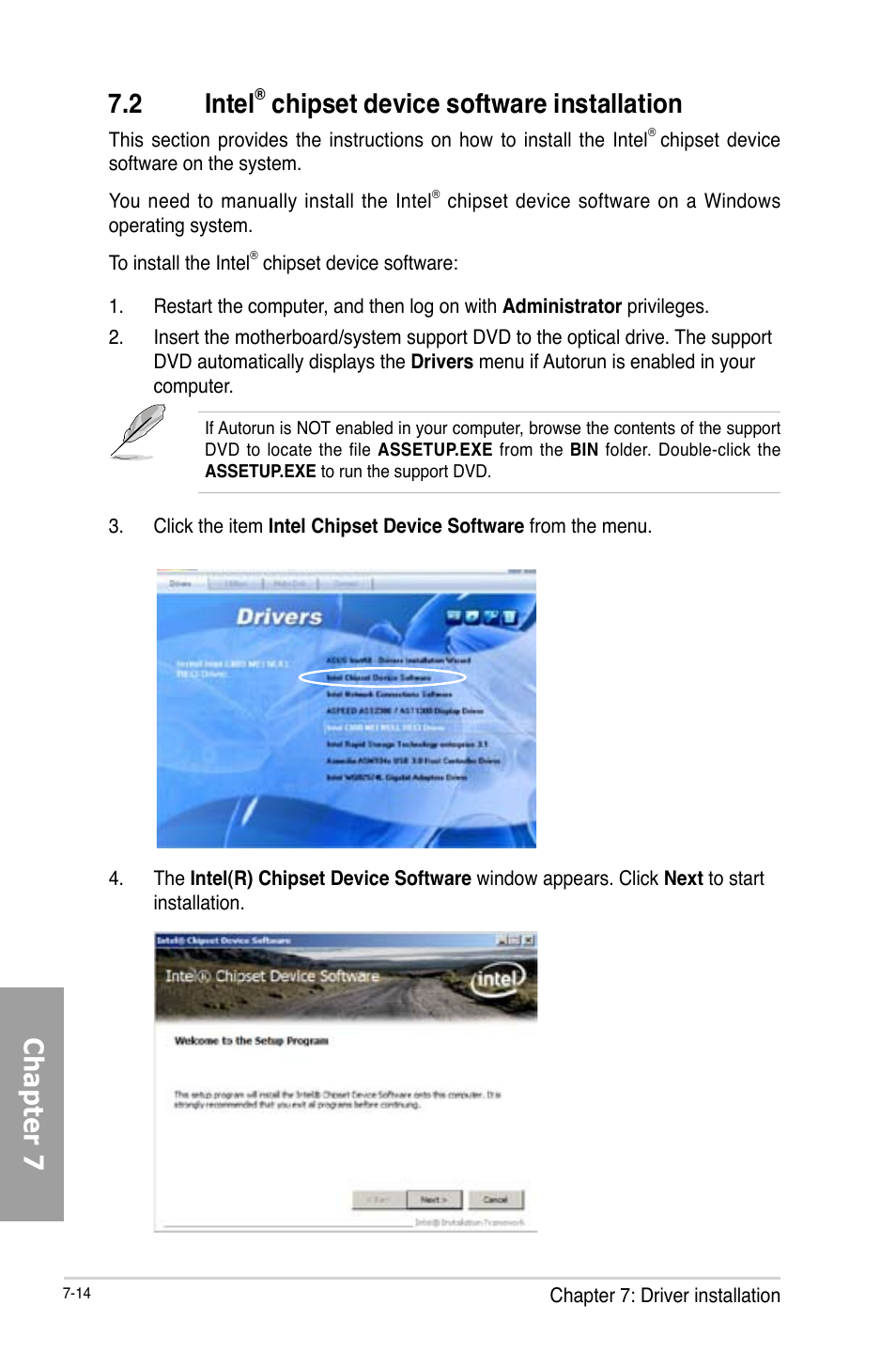 Chapter 7 7.2 intel, Chipset device software installation | Asus TS700-X7/PS4 User Manual | Page 174 / 200