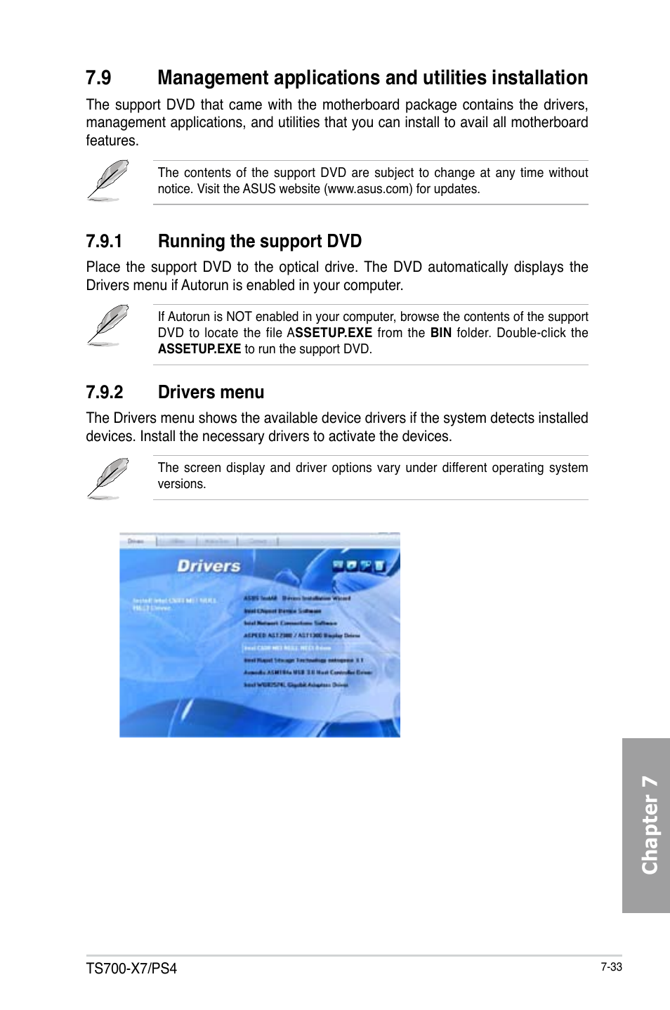 1 running the support dvd, 2 drivers menu | Asus TS700-X7/PS4 User Manual | Page 193 / 200