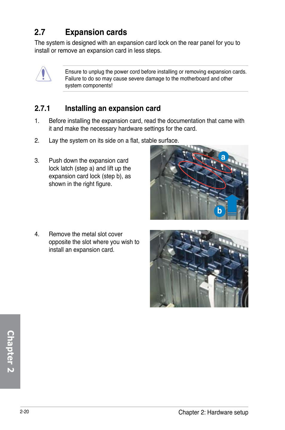 Chapter 2 2.7 expansion cards, 1 installing an expansion card | Asus TS700-X7/PS4 User Manual | Page 42 / 200