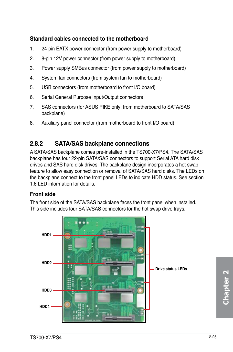 Chapter 2, 2 sata/sas backplane connections | Asus TS700-X7/PS4 User Manual | Page 47 / 200