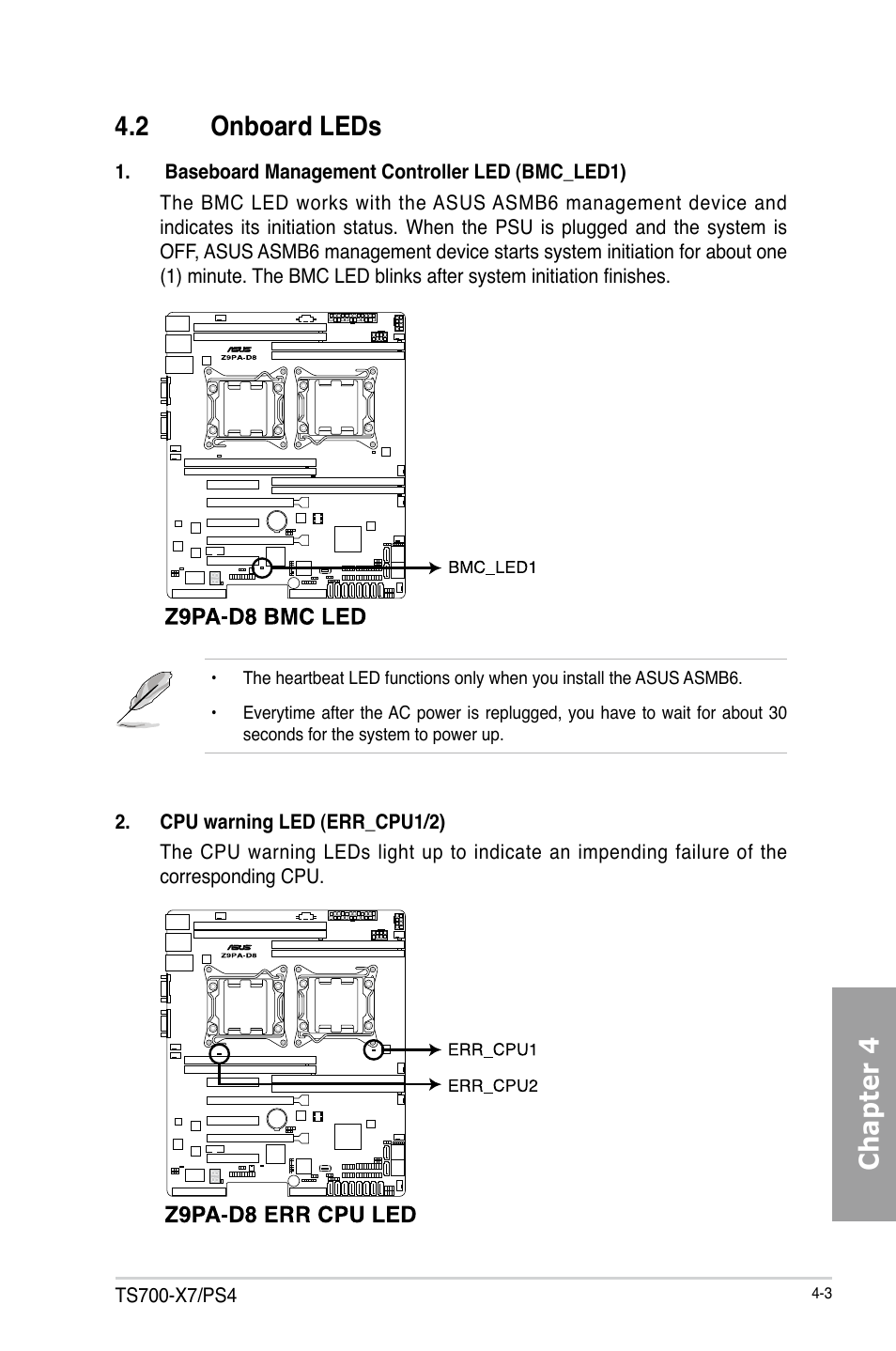 Chapter 4 4.2 onboard leds | Asus TS700-X7/PS4 User Manual | Page 59 / 200