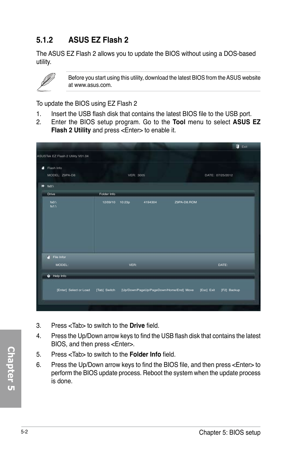 Chapter 5, 2 asus ez flash 2, Chapter 5: bios setup | Asus TS700-X7/PS4 User Manual | Page 78 / 200