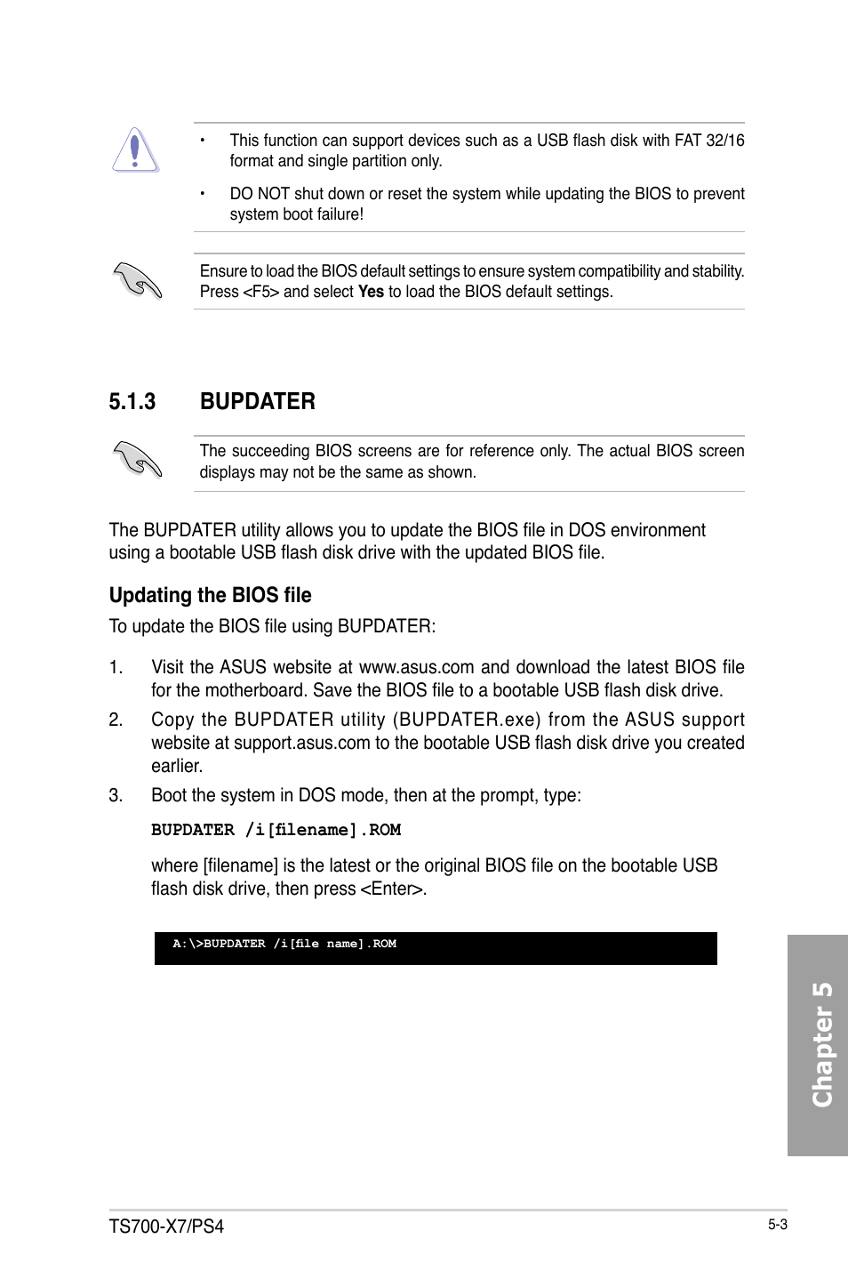 Chapter 5, 3 bupdater | Asus TS700-X7/PS4 User Manual | Page 79 / 200