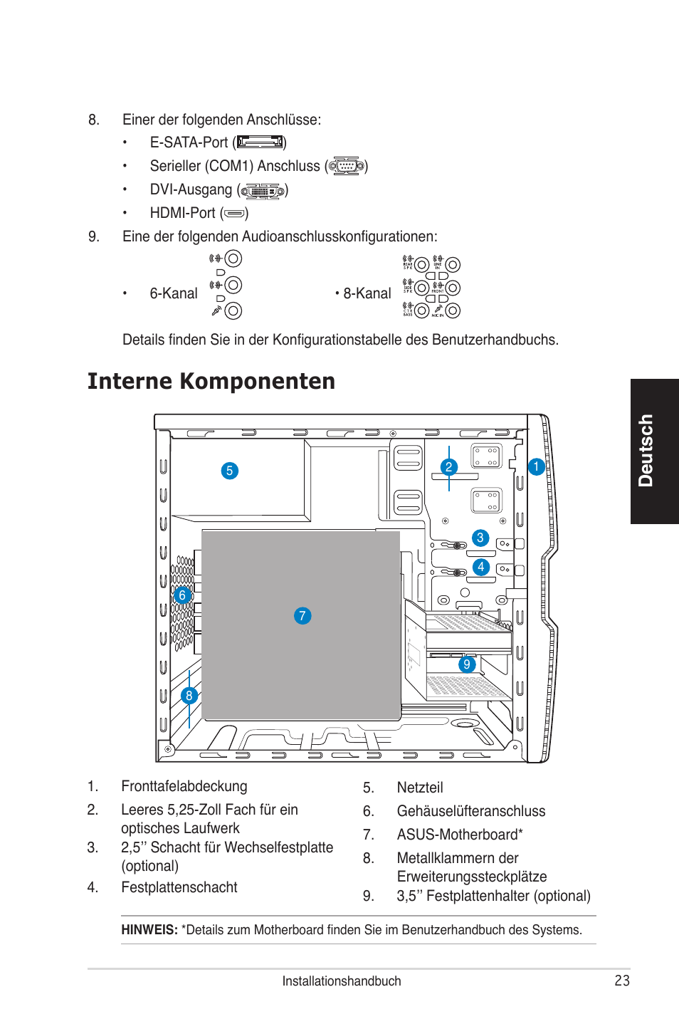 Interne komponenten, Deutsch | Asus V4-P5P43 User Manual | Page 23 / 100