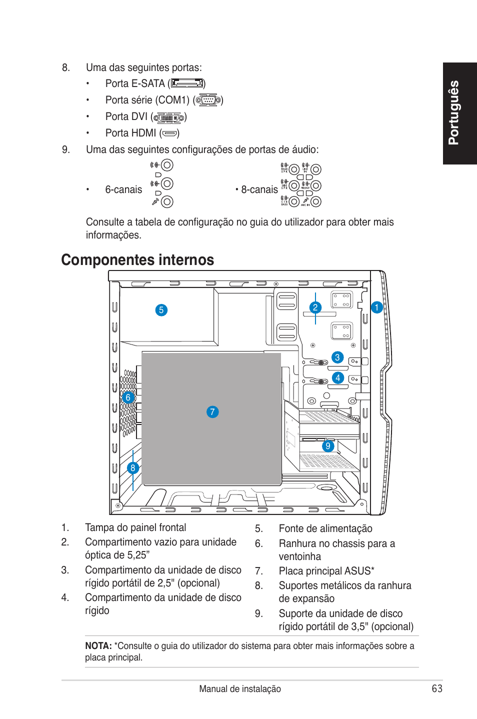 Componentes internos, Português | Asus V4-P5P43 User Manual | Page 63 / 100