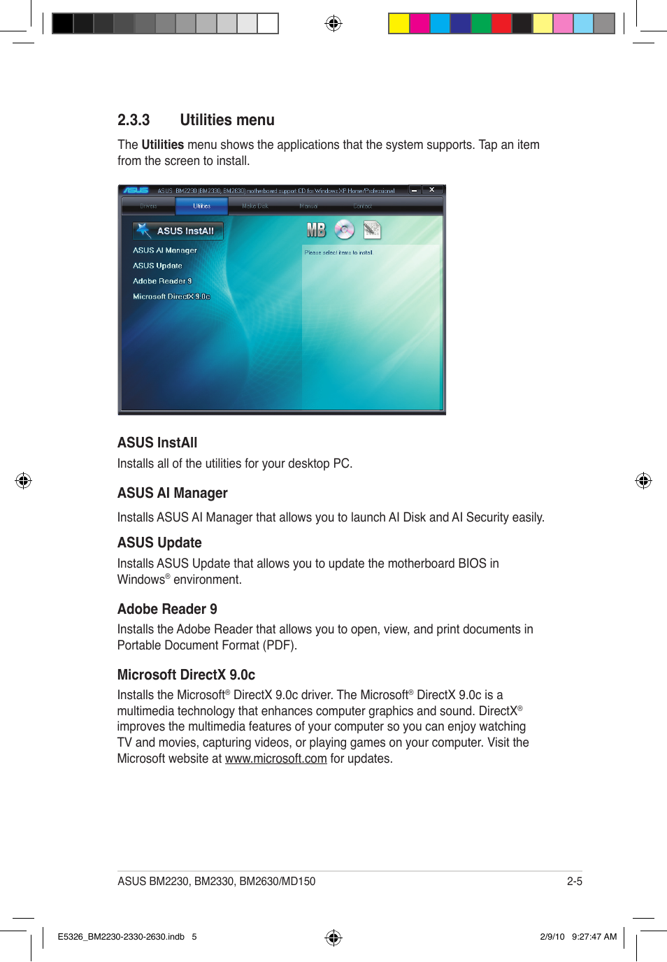 3 utilities menu | Asus BM2230 User Manual | Page 19 / 32