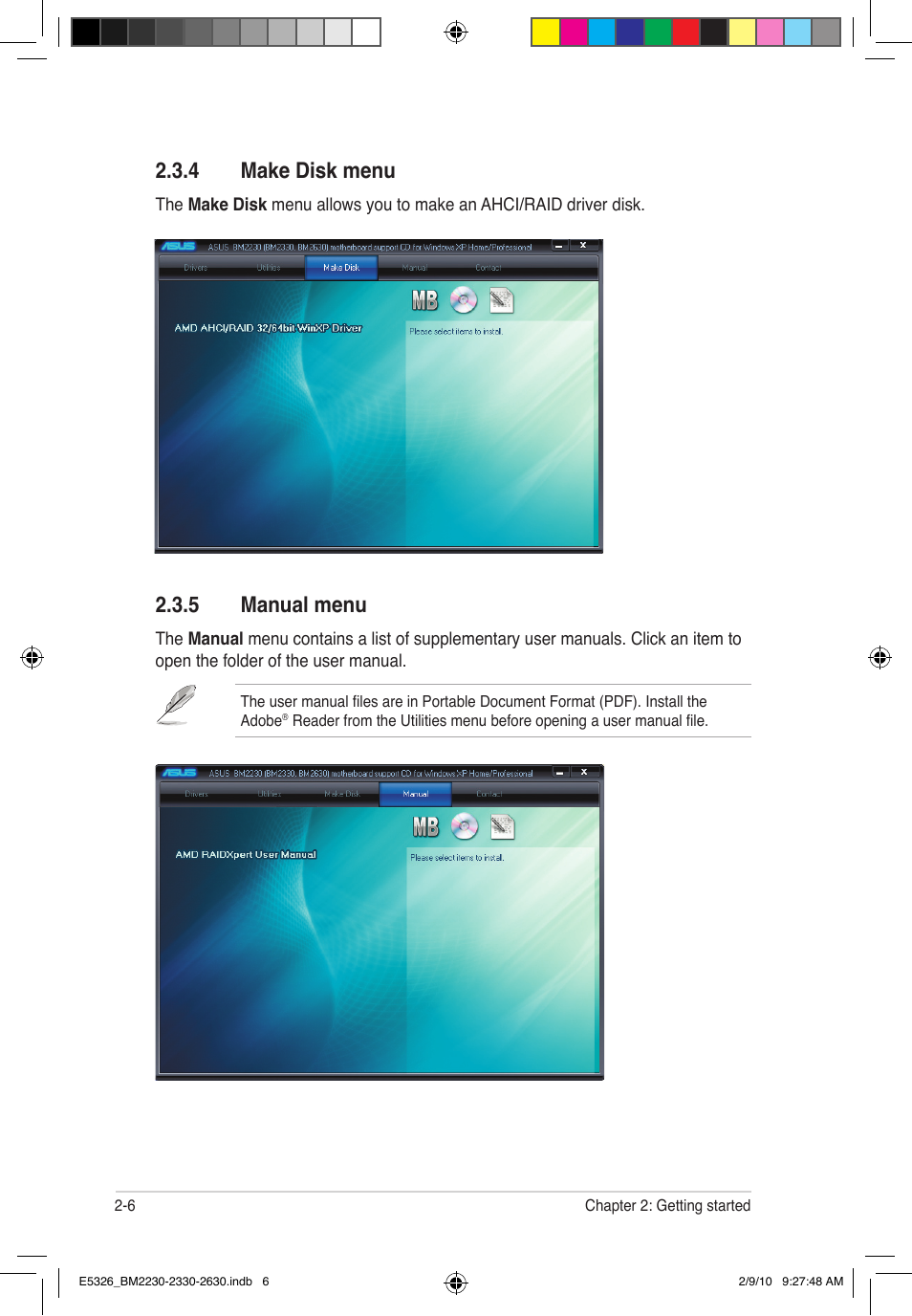 4 make disk menu, 5 manual menu | Asus BM2230 User Manual | Page 20 / 32