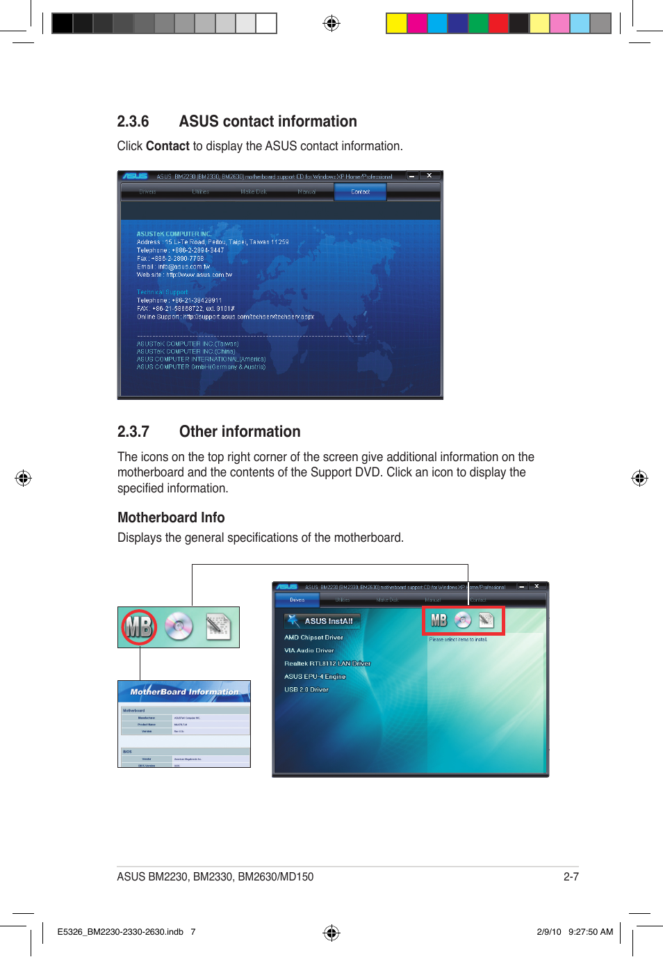 6 asus contact information, 7 other information | Asus BM2230 User Manual | Page 21 / 32