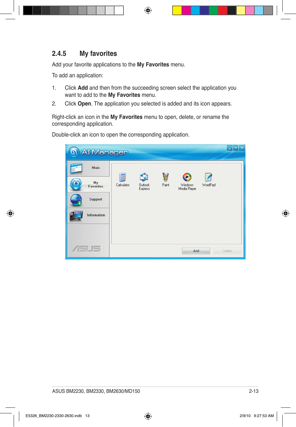 5 my favorites | Asus BM2230 User Manual | Page 27 / 32