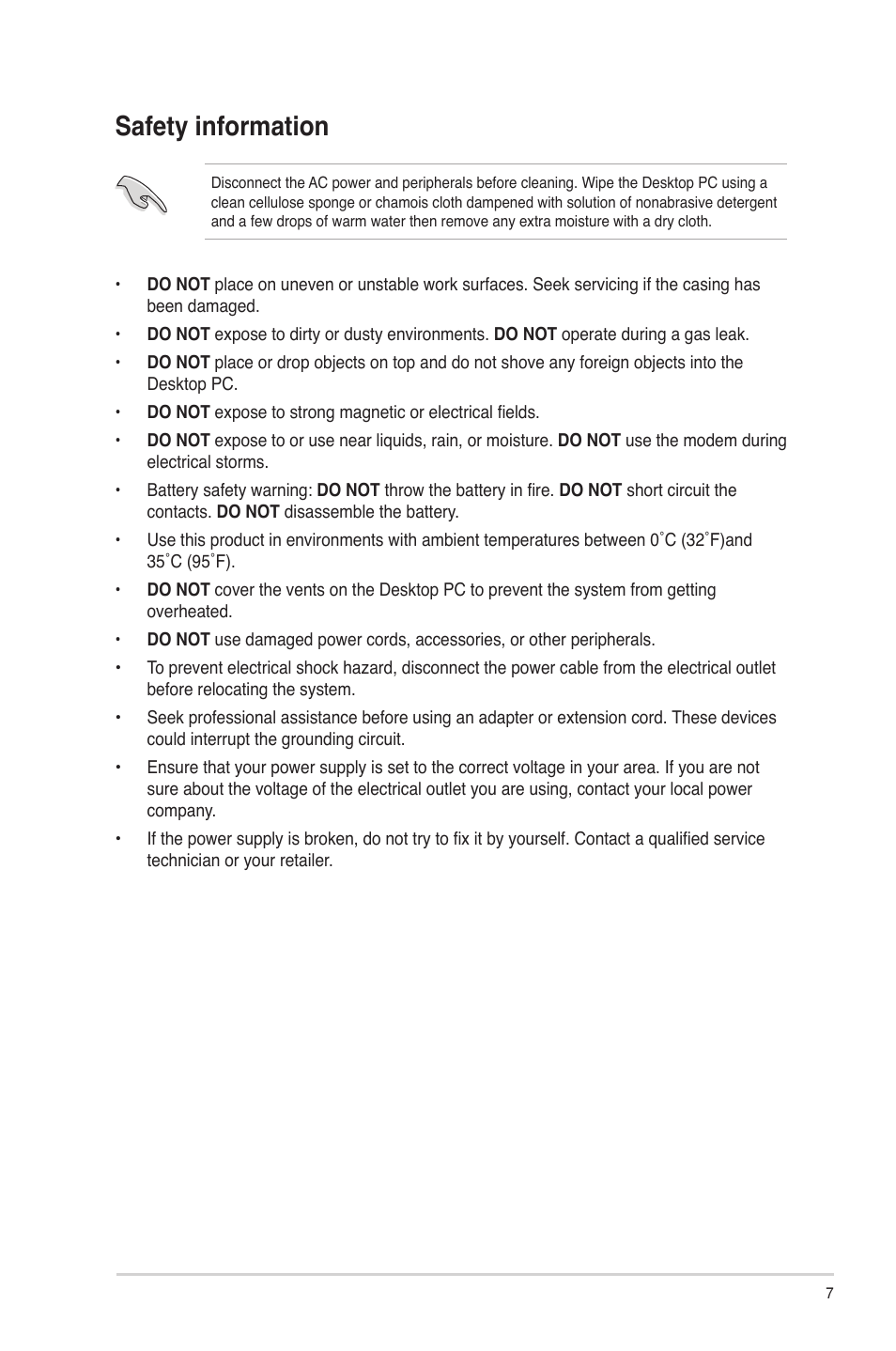 Safety information | Asus CM1745 User Manual | Page 7 / 66