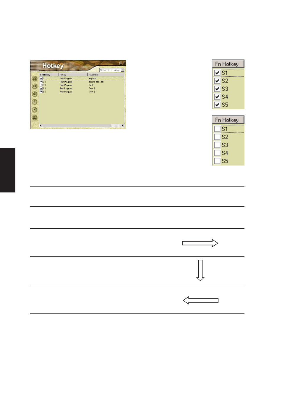 Actions descriptions examples, Hotkey actions | Asus A3N User Manual | Page 60 / 118
