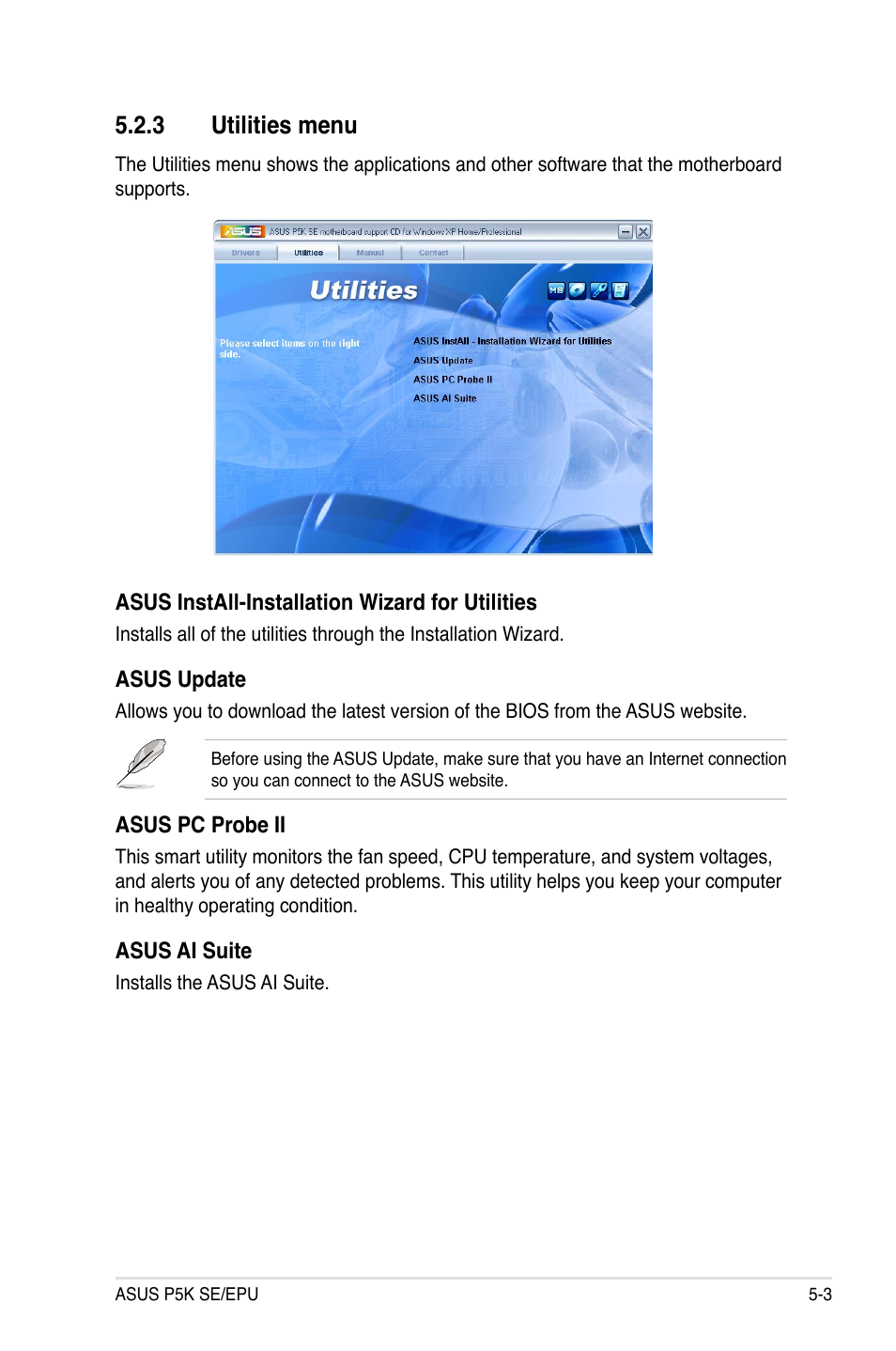3 utilities menu, Utilities menu -3 | Asus P5K SE/EPU User Manual | Page 105 / 134