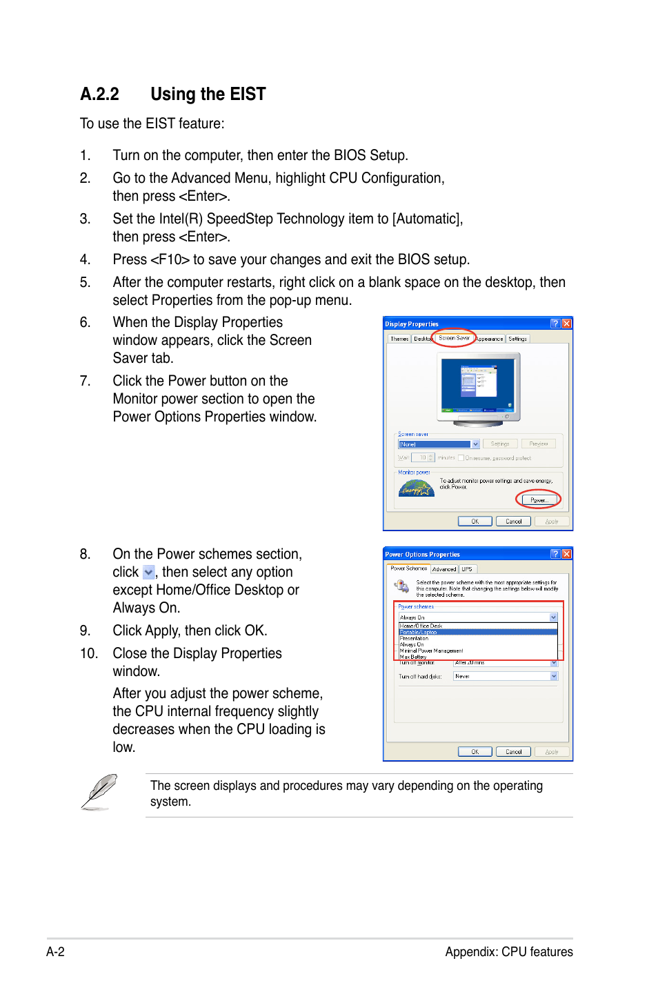 A.2.2 using the eist | Asus P5K SE/EPU User Manual | Page 132 / 134