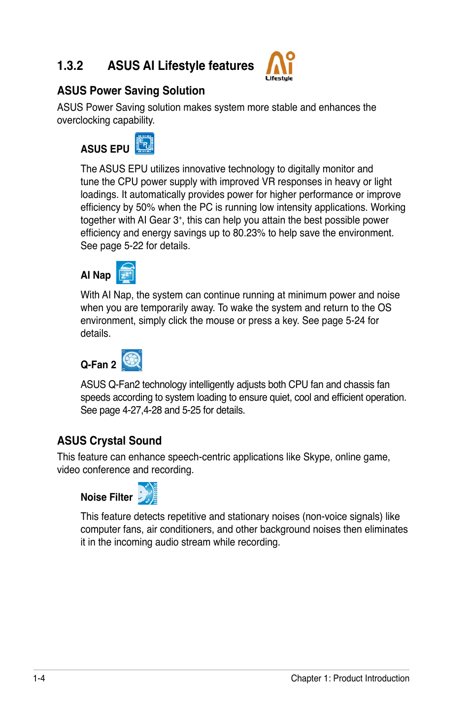 2 asus ai lifestyle features, Asus ai lifestyle features -4 | Asus P5K SE/EPU User Manual | Page 18 / 134