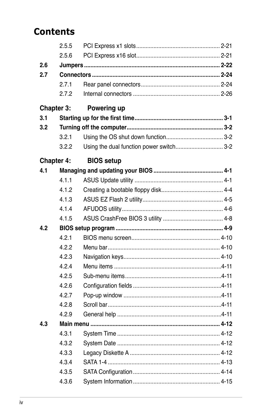 Asus P5K SE/EPU User Manual | Page 4 / 134