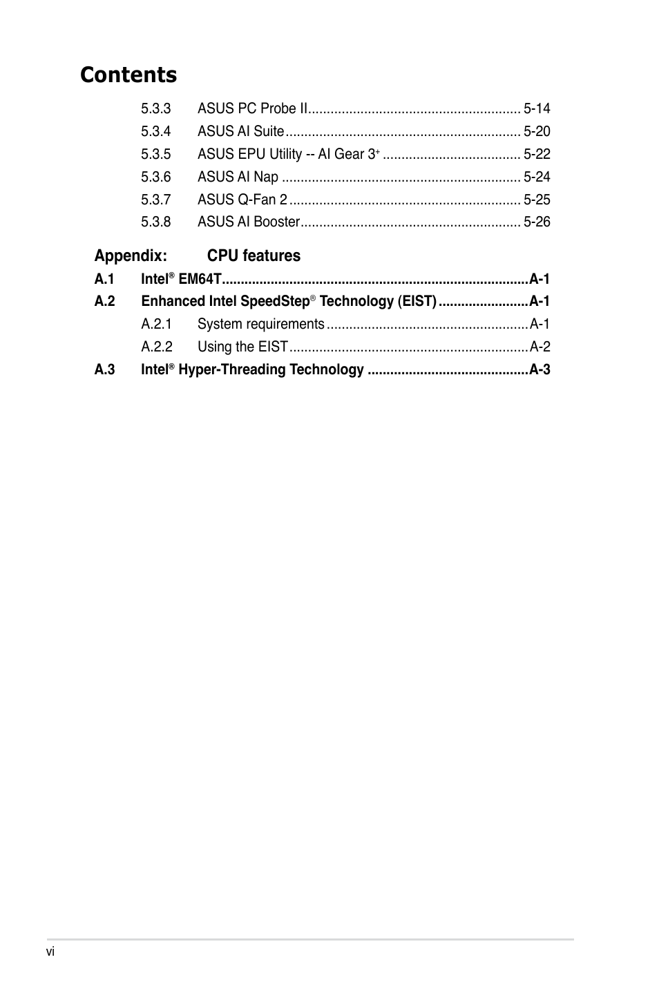 Asus P5K SE/EPU User Manual | Page 6 / 134