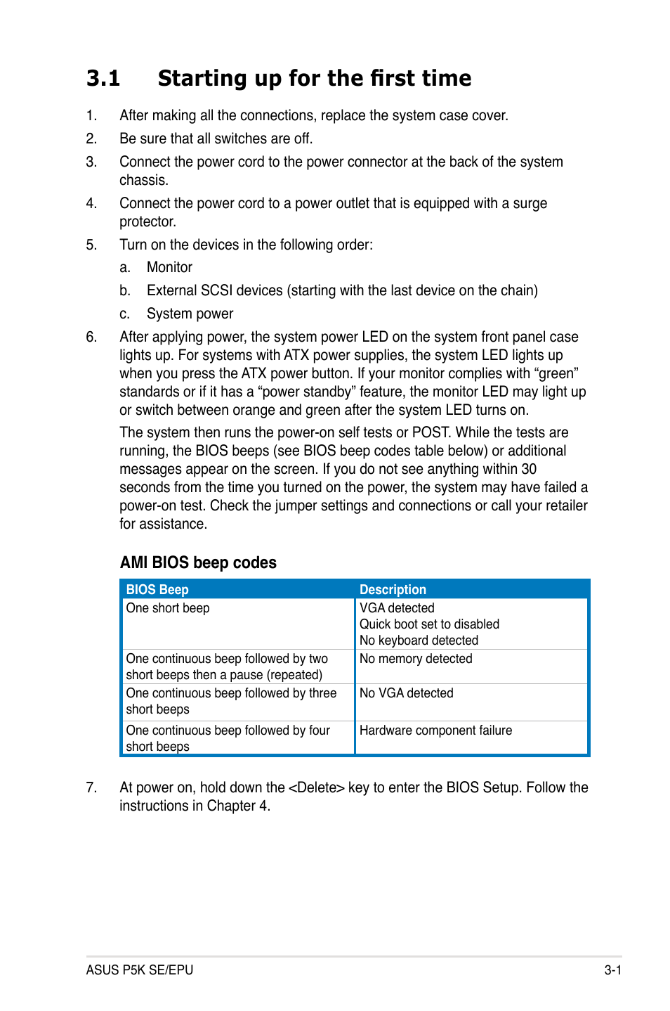 1 starting up for the first time, Starting up for the first time -1 | Asus P5K SE/EPU User Manual | Page 61 / 134