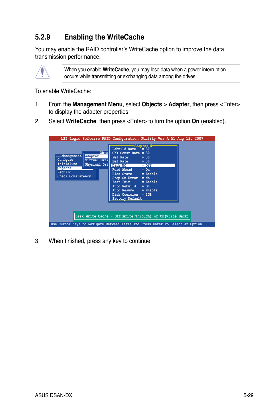 9 enabling the writecache | Asus DSAN-DX User Manual | Page 127 / 162
