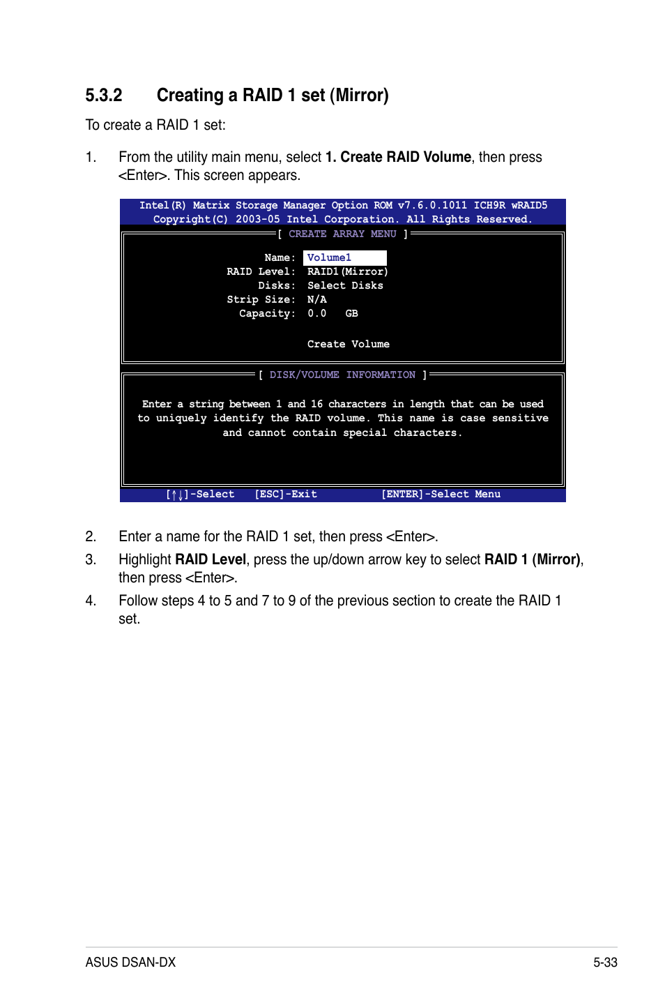 2 creating a raid 1 set (mirror) | Asus DSAN-DX User Manual | Page 131 / 162