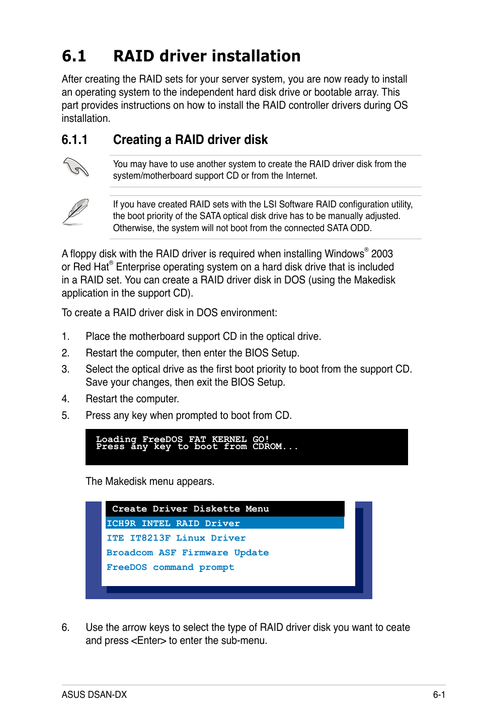 1 raid driver installation, 1 creating a raid driver disk | Asus DSAN-DX User Manual | Page 139 / 162