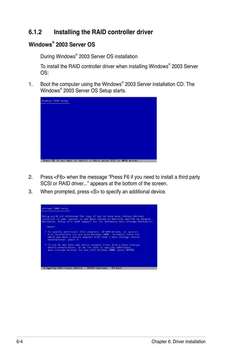 2 installing the raid controller driver, Windows, 2003 server os | Asus DSAN-DX User Manual | Page 142 / 162