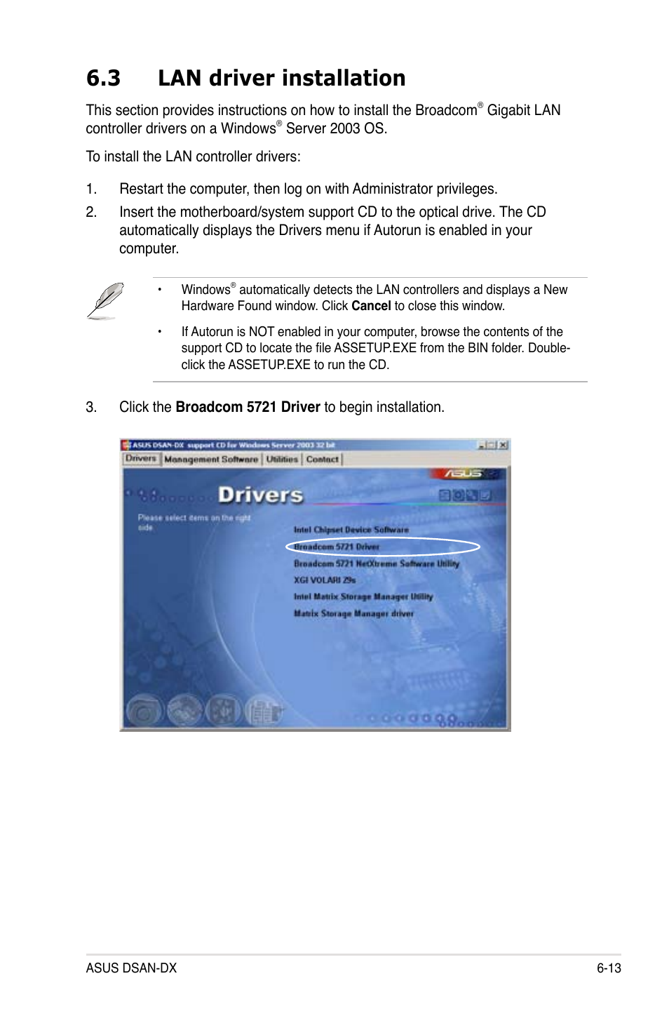 3 lan driver installation | Asus DSAN-DX User Manual | Page 151 / 162